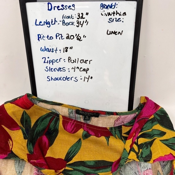 For Cynthia Womens Linen Dress Size Petite Large Hawaiian Tropical Floral Print - Picture 12 of 15